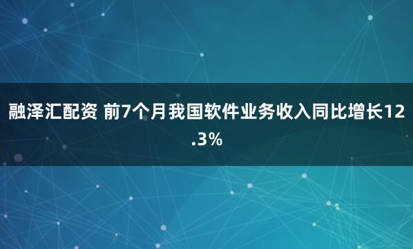 融泽汇配资 前7个月我国软件业务收入同比增长12.3%